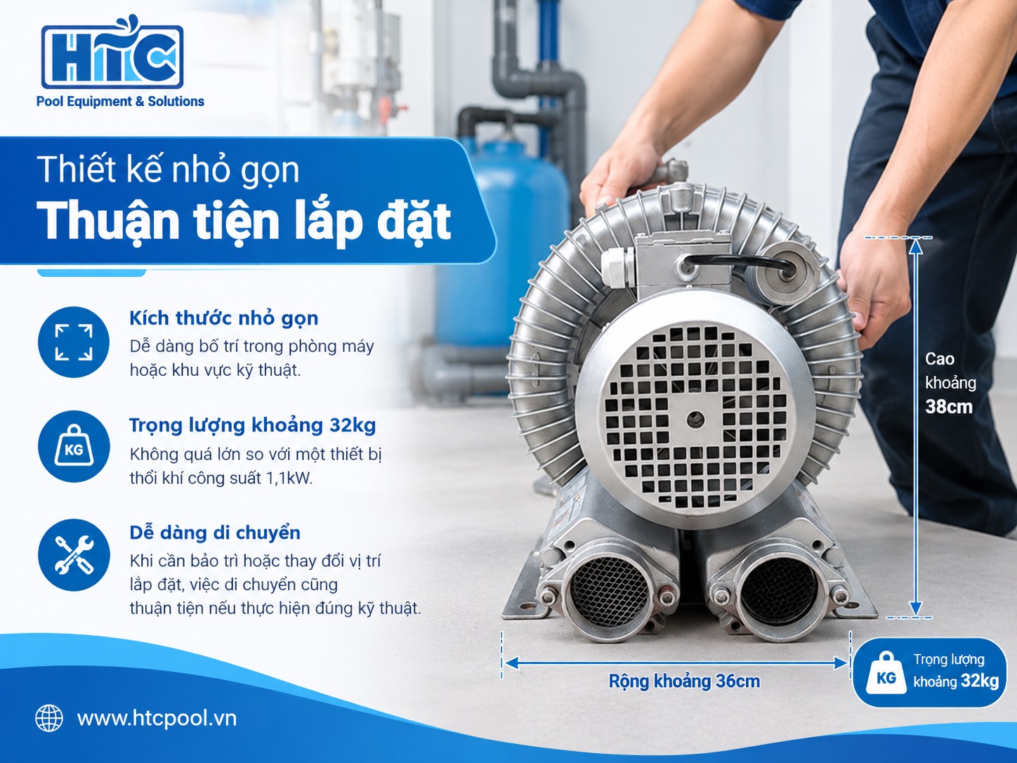Máy thổi khí con sò Kripsol SKH300T1 có thiết kế nhỏ gọn.