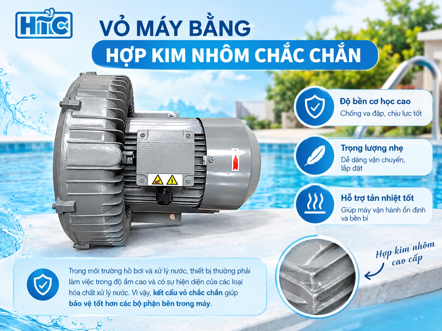 Máy thổi khí con sò Kripsol SKH250M có vỏ máy bằng hợp kim nhôm chắc chắn.