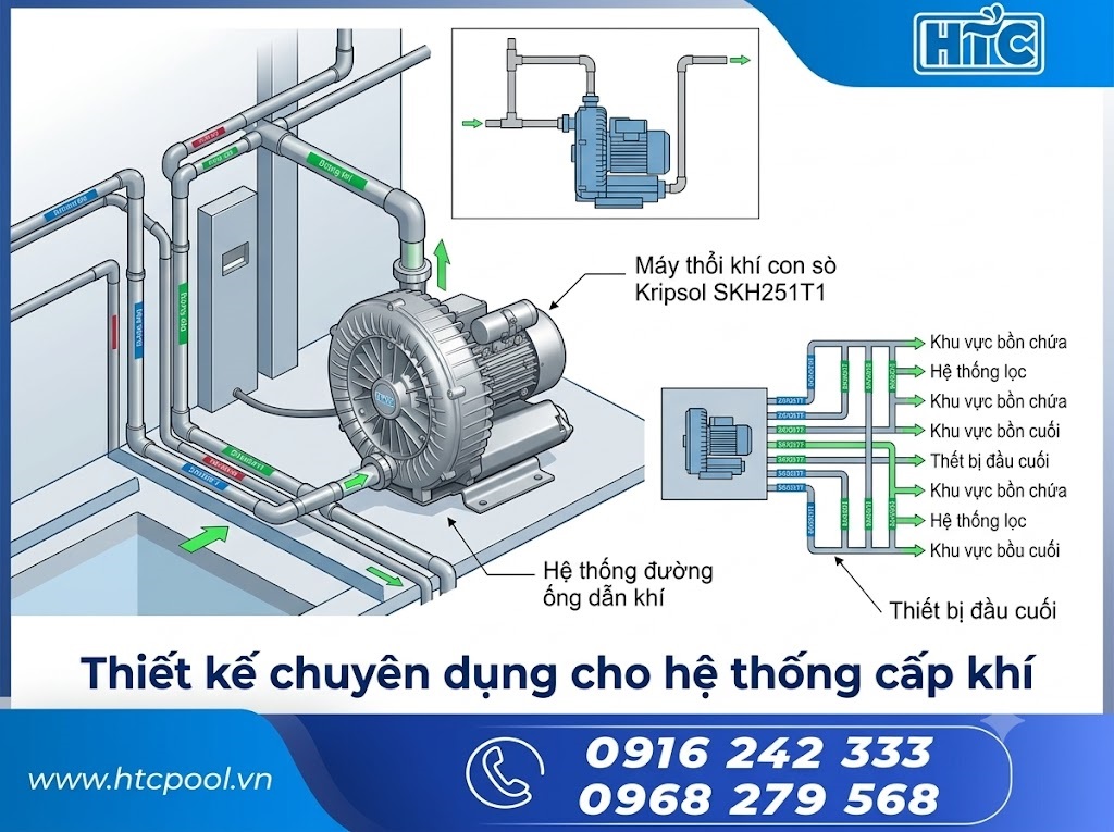 Máy thổi khí con sò Kripsol SKH251T1 được thiết kế chuyên dụng để cấp khí.