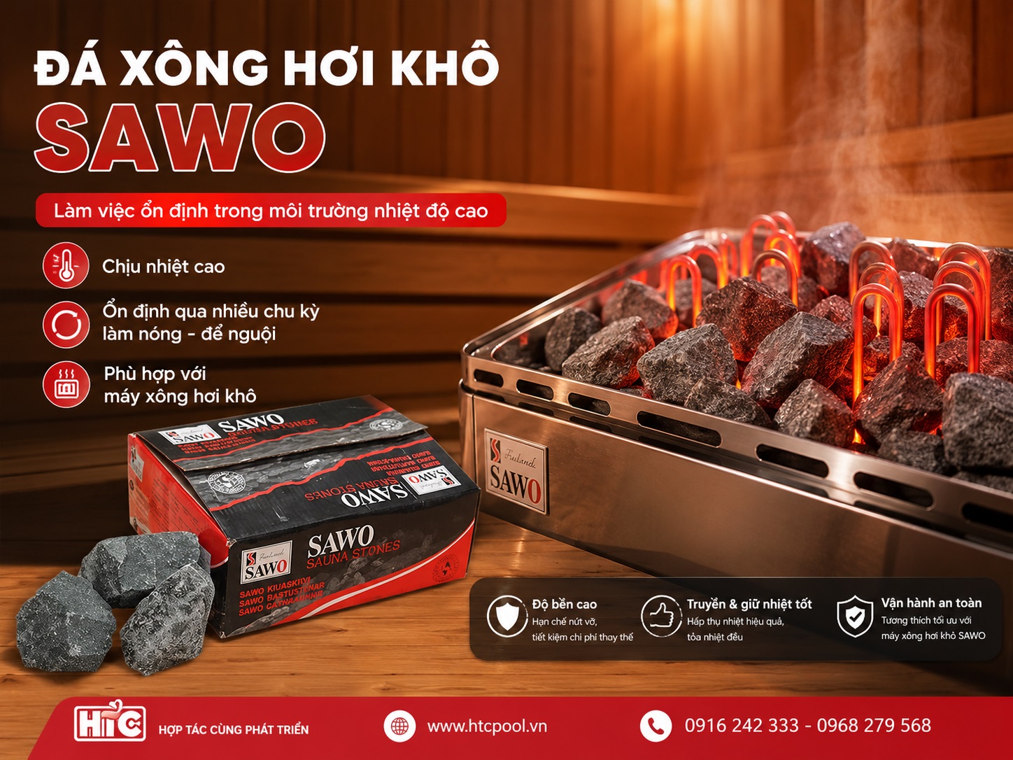 Đá xông hơi khô Sawo có khả năng chịu nhiệt cao.