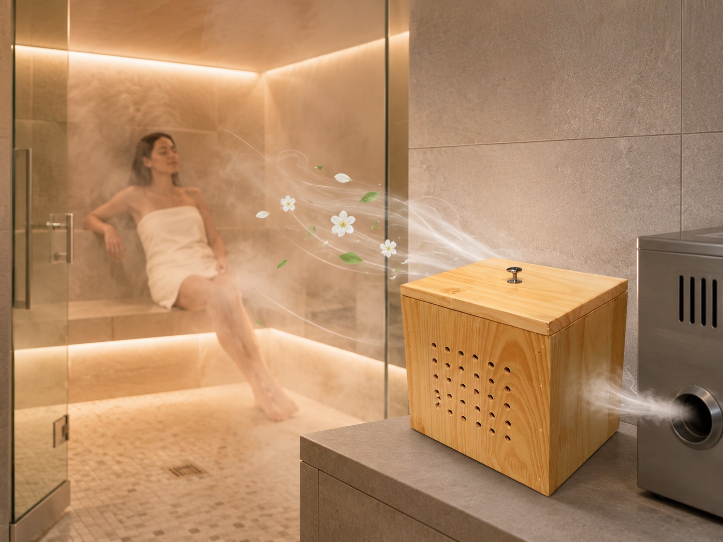 Hộp hương liệu giúp tạo mùi hương dễ chịu cho phòng xông hơi.