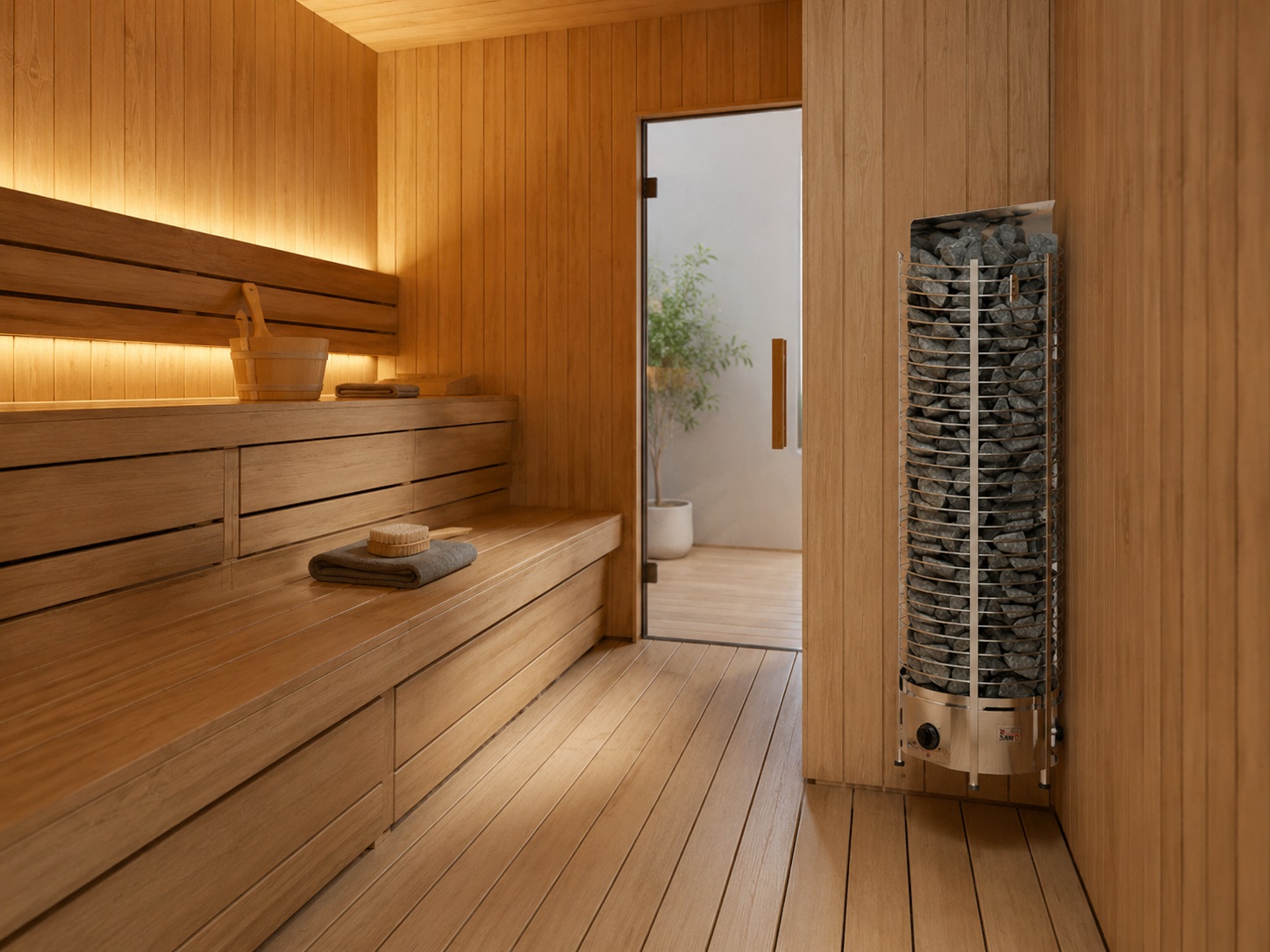 Máy xông hơi khô Sawo Tower Wall là thiết kế thân cao dạng tháp và bố trí dựa vào tường
