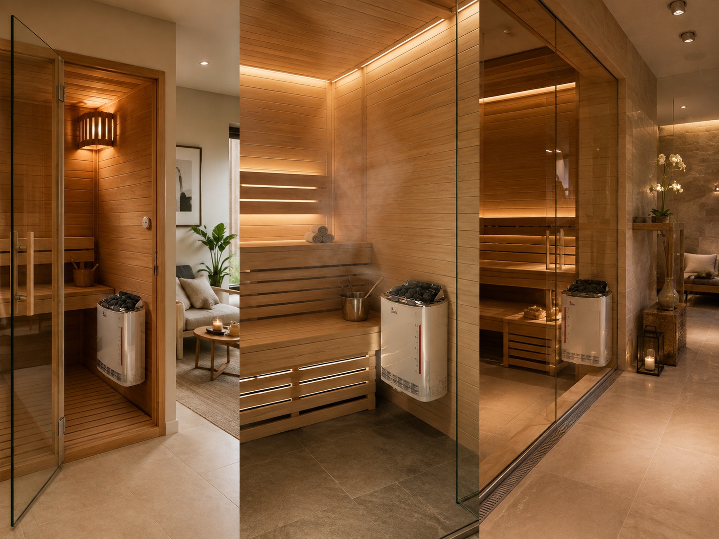 Máy xông hơi khô Sawo Scandia Combi được sử dụng trong nhiều không gian sauna.