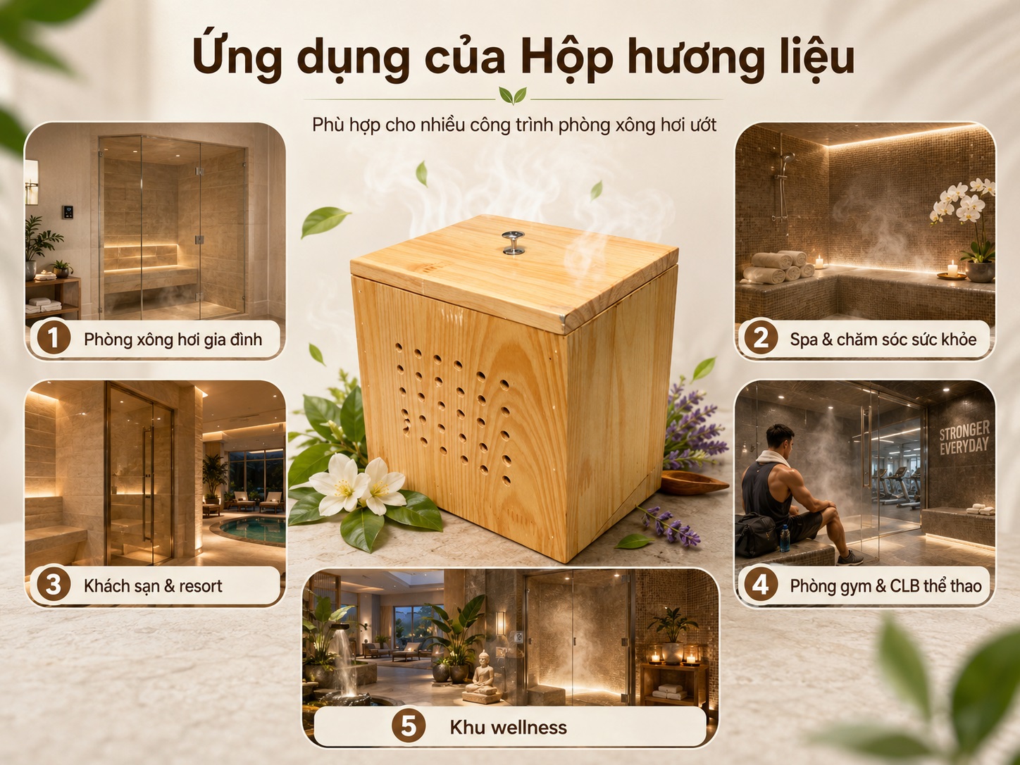 Hộp hương liệu được sử dụng trong các công trình xông hơi.