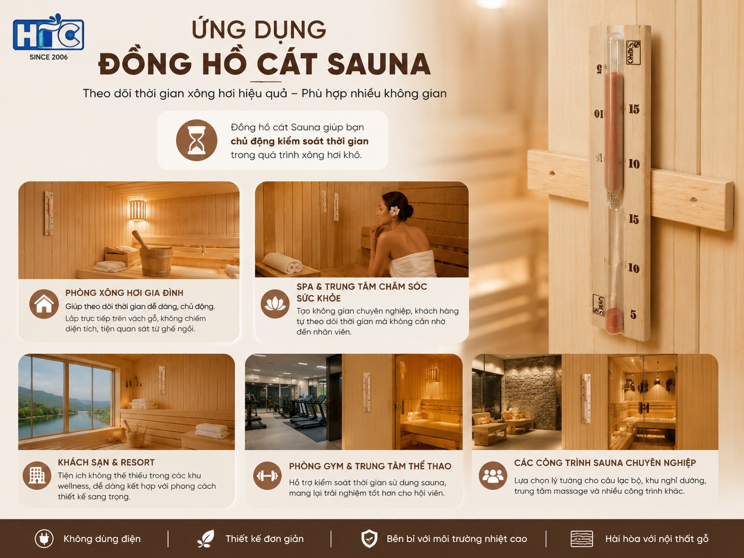 Đồng hồ cát sauna được sử dụng trong các công trình xông hơi.