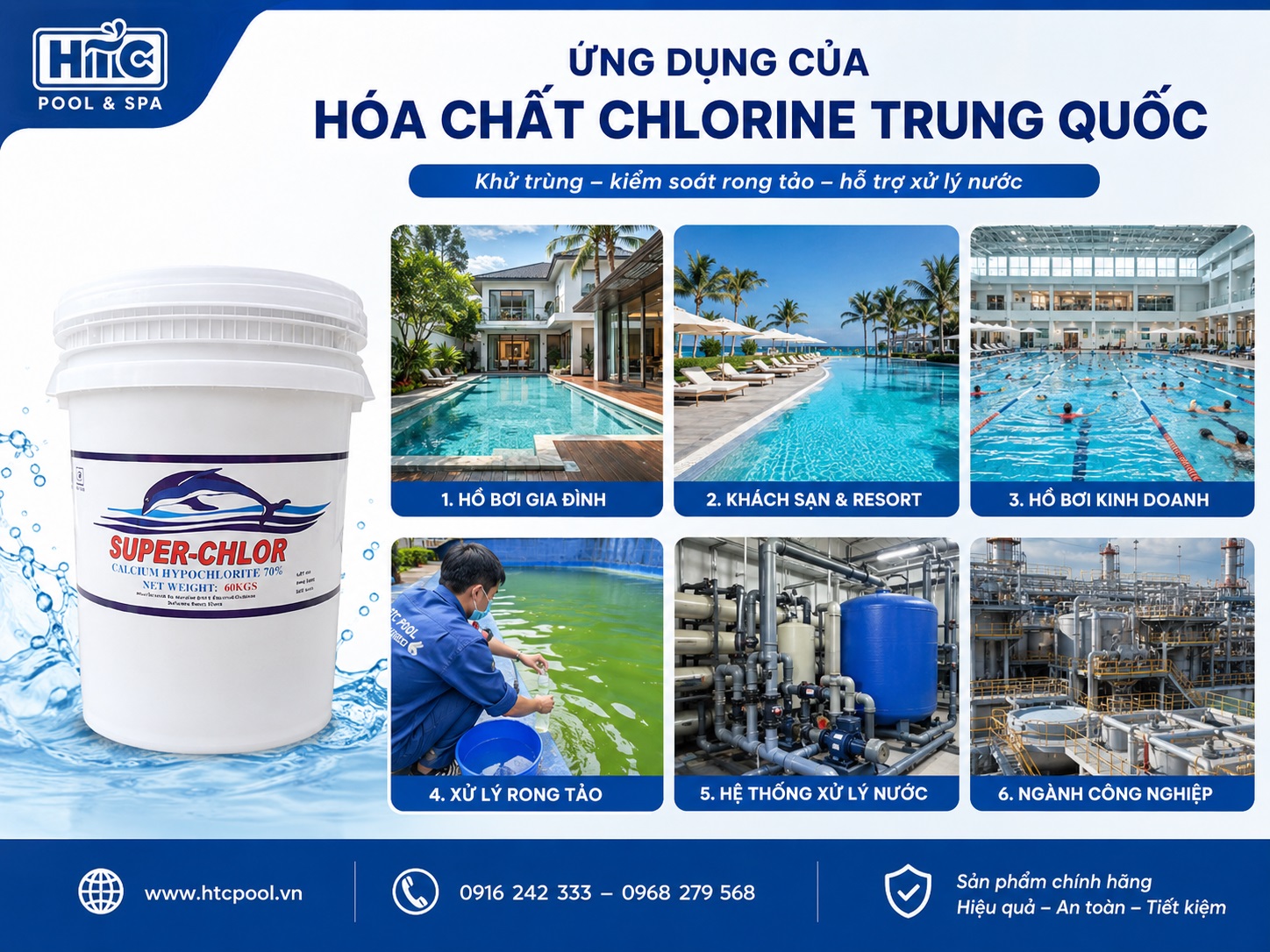 Hóa chất chlorine Trung Quốc được sử dụng trong các bể bơi.