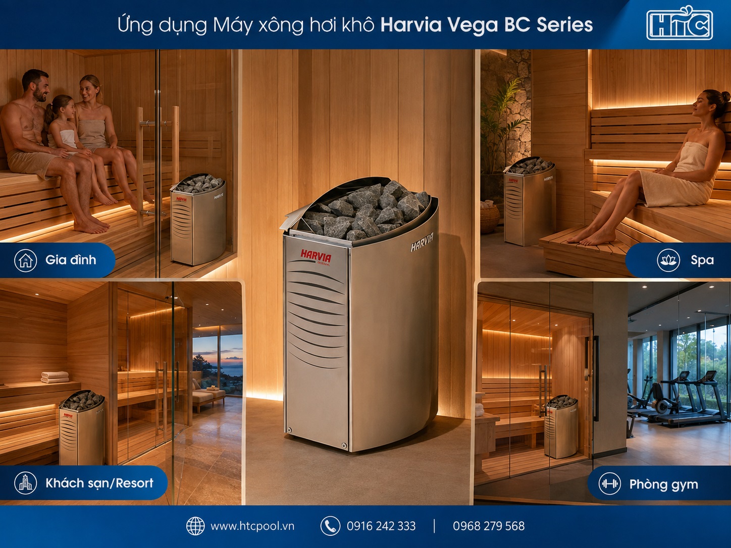 Máy xông hơi khô Harvia Vega BC series được sử dụng trong nhiều không gian sauna.
