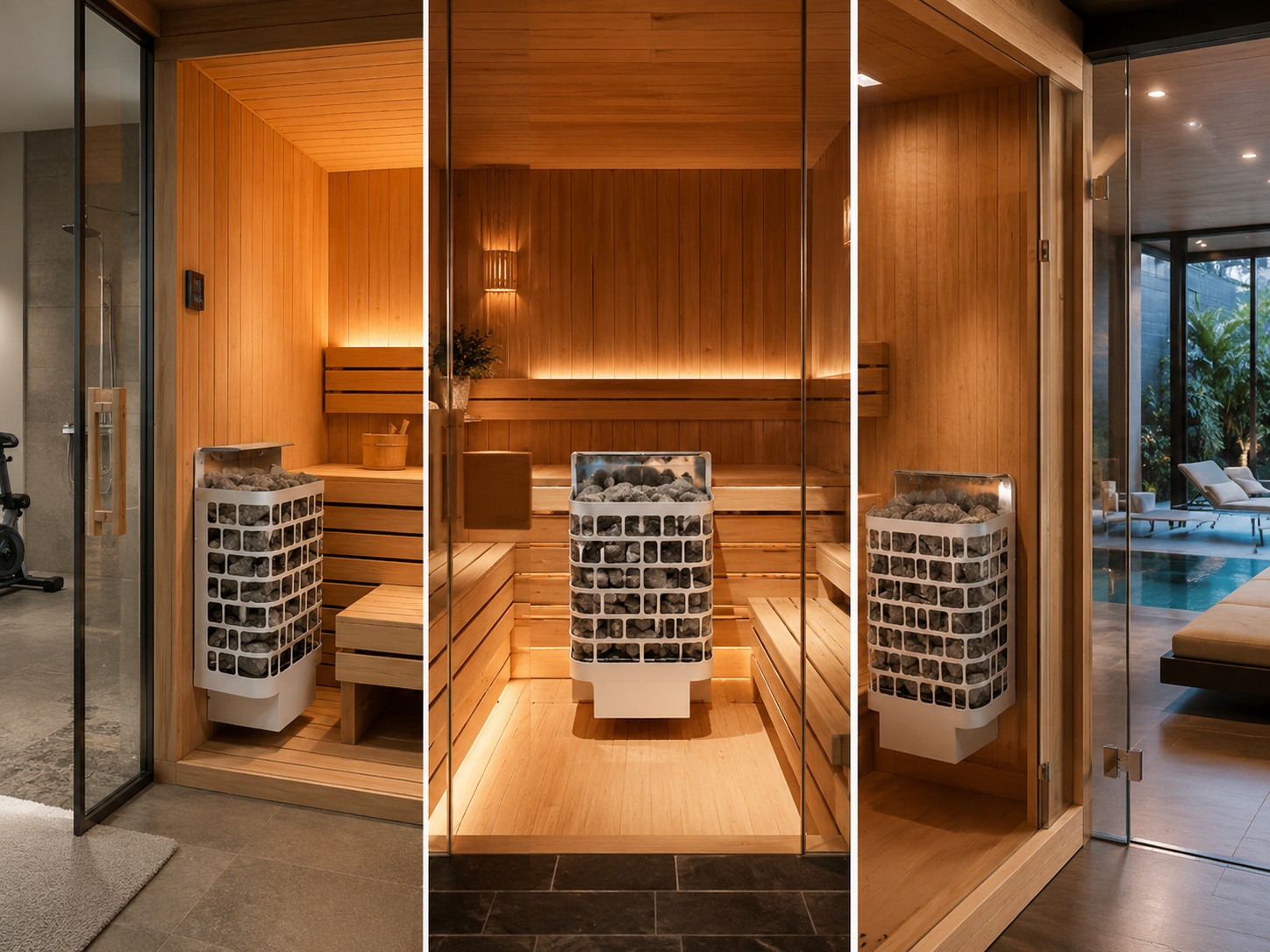 Máy xông hơi khô Sawo Krios được sử dụng trong nhiều không gian sauna.