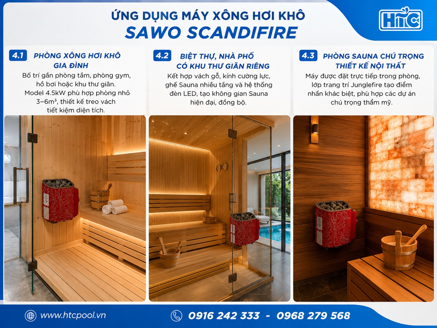 Máy xông hơi khô Sawo Scandifire được sử dụng trong nhiều không gian sauna.
