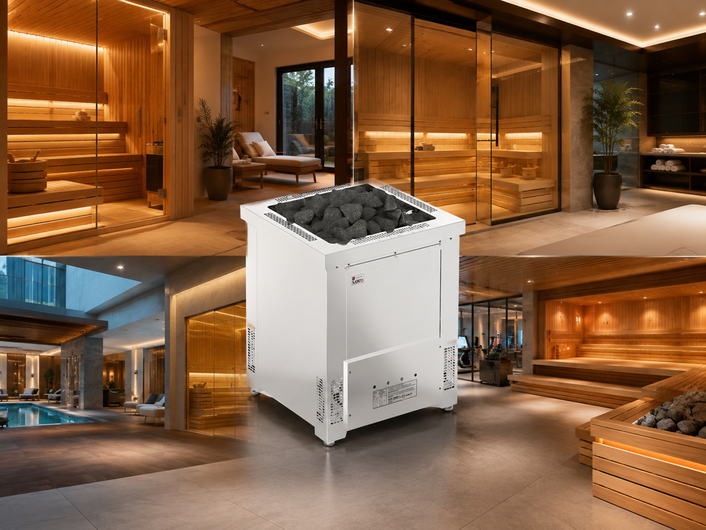 Máy xông hơi khô Sawo Taurus được sử dụng trong nhiều không gian sauna.