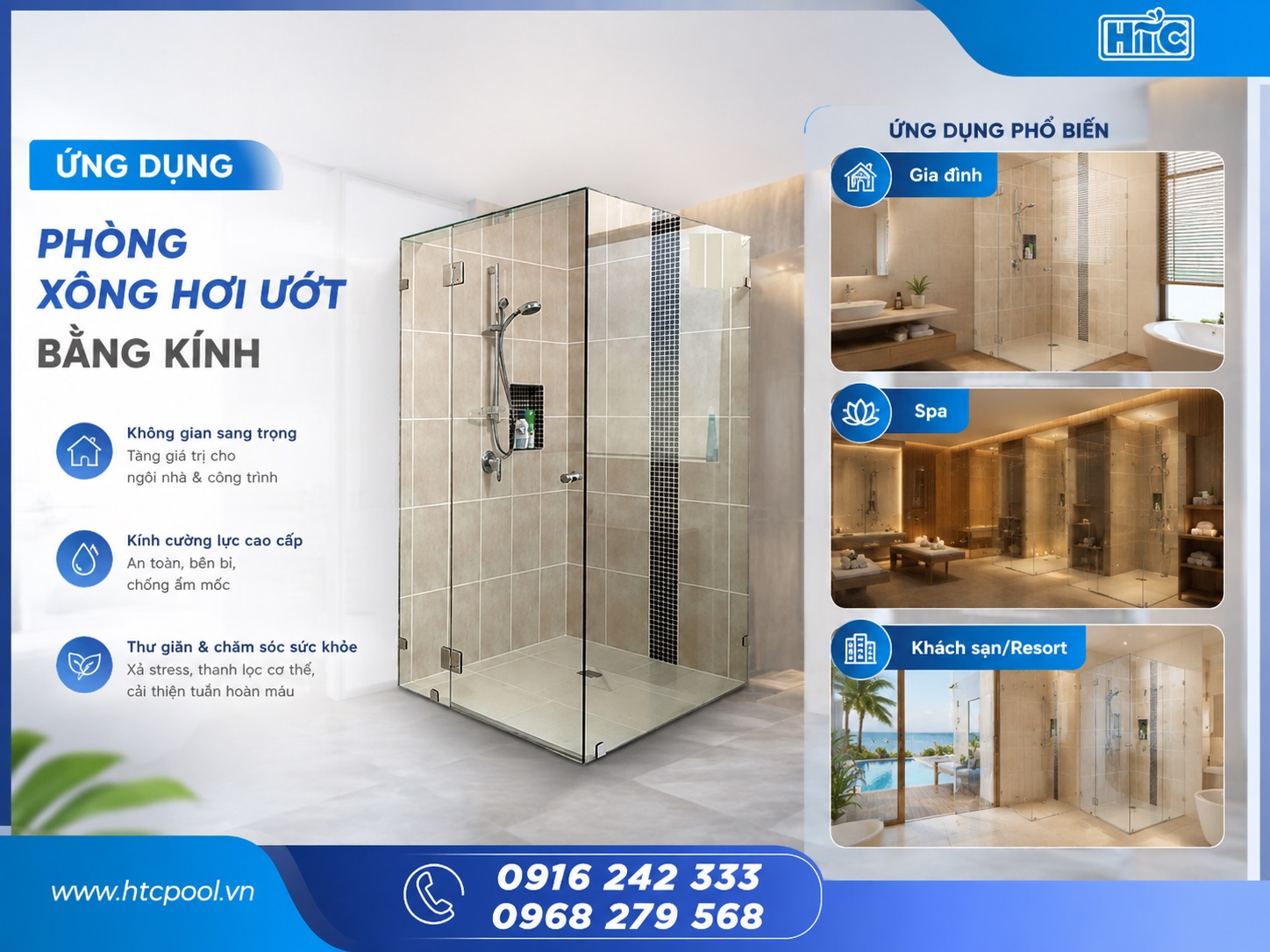 Phòng xông hơi bằng kính phù hợp với nhiều không gian, tạo vẻ đẹp sang trọng.