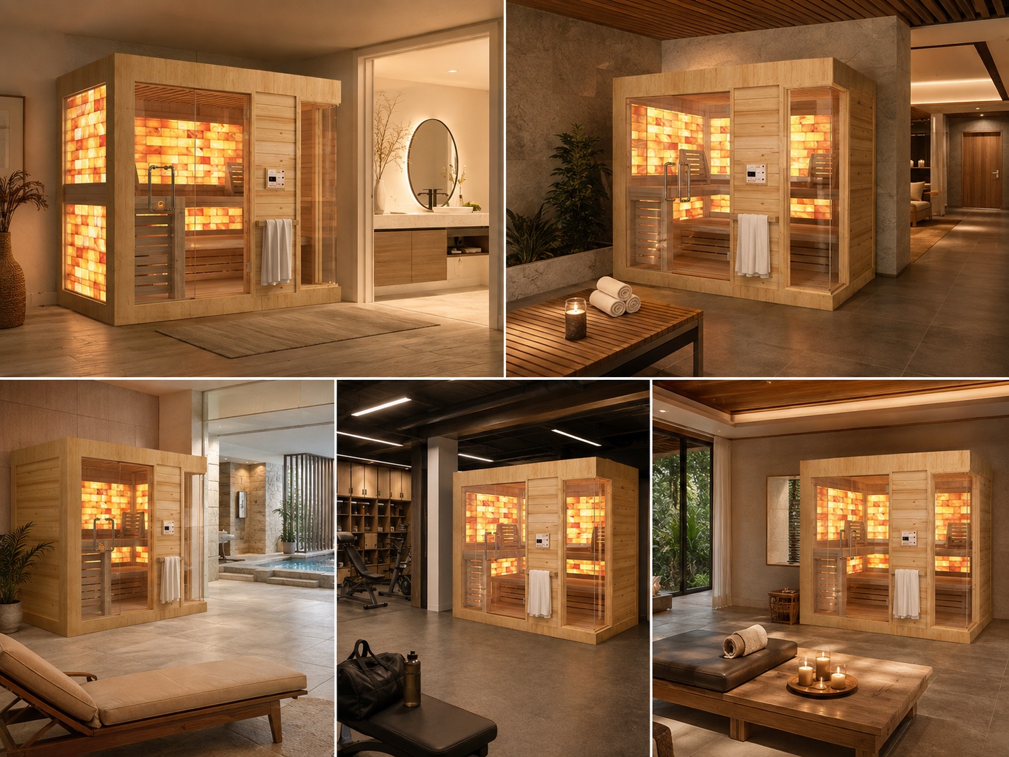 Phòng xông hơi khô đá muối ứng dụng linh hoạt cho gia đình, spa, khách sạn, phòng gym và khu nghỉ dưỡng.