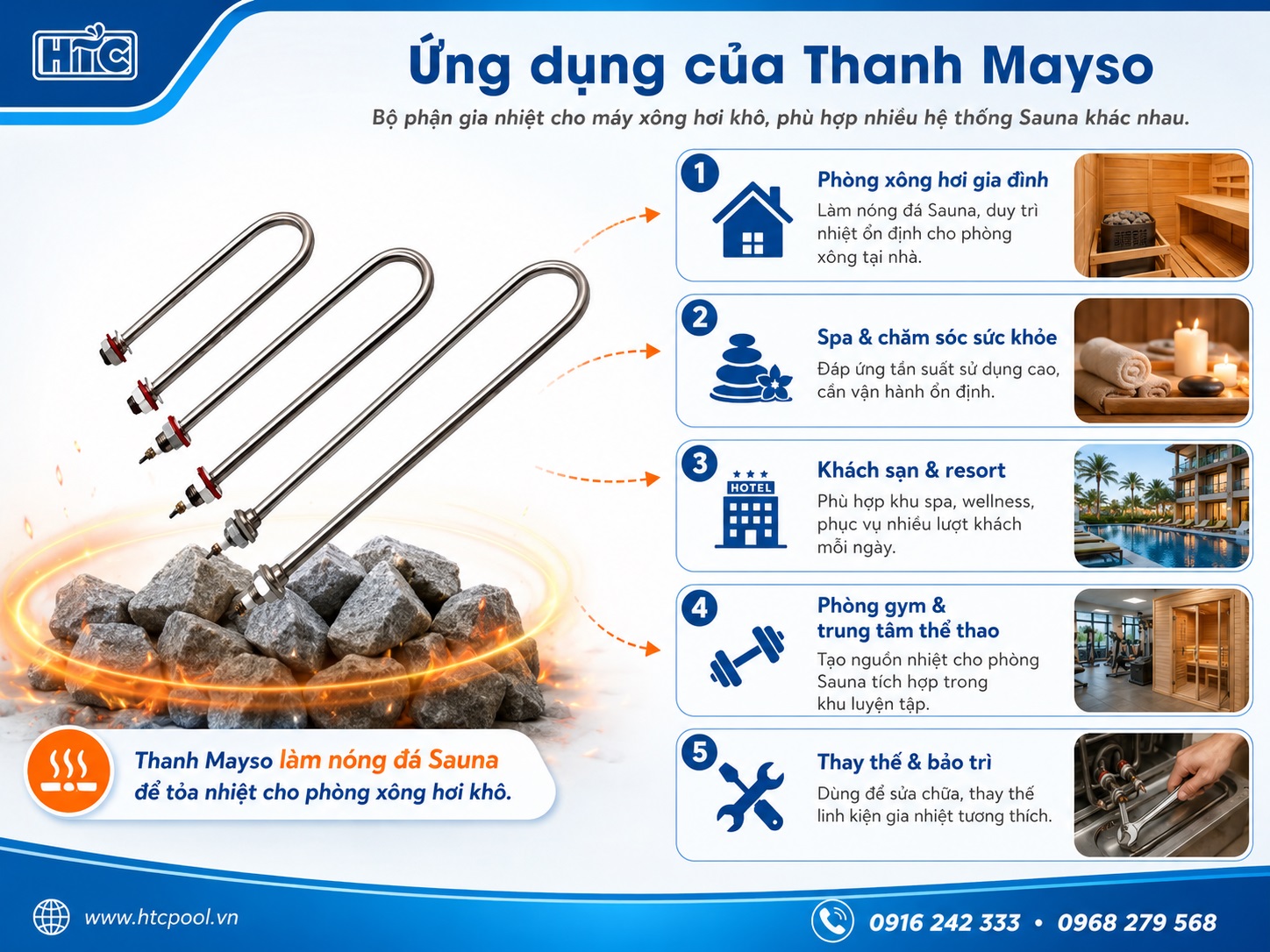 Thanh mayso lắp vào bộ phận gia nhiệt cho máy xông hơi khô, phù hợp với nhiều công trình sauna.