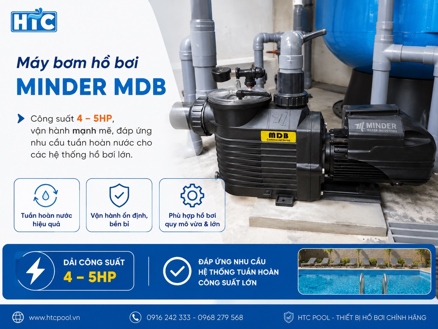 Máy bơm Minder MDB có công suất lớn.
