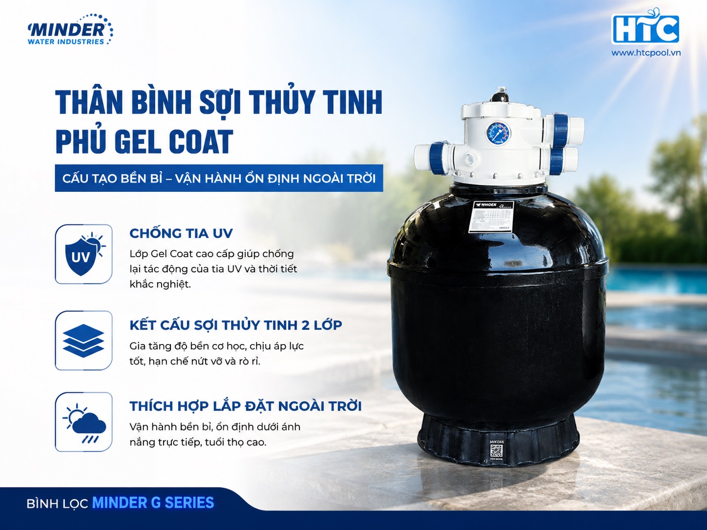 Minder G Series có lớp gel chống tia UV.