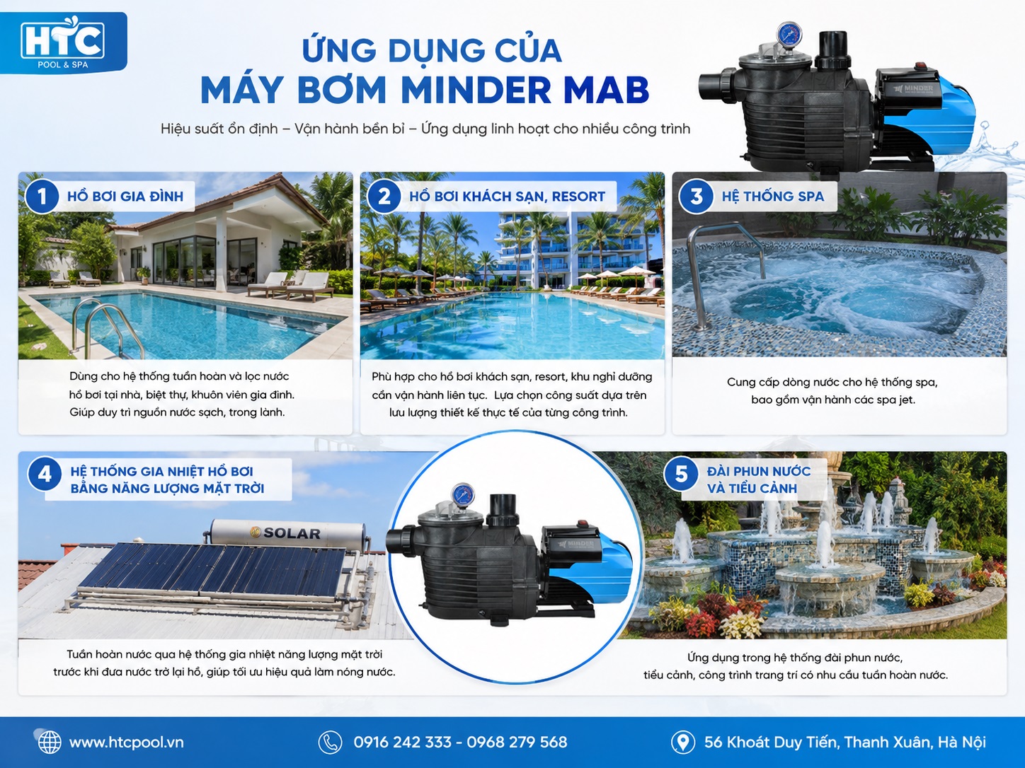 Minder MAB được sử dụng trong nhiều công trình hồ nước.