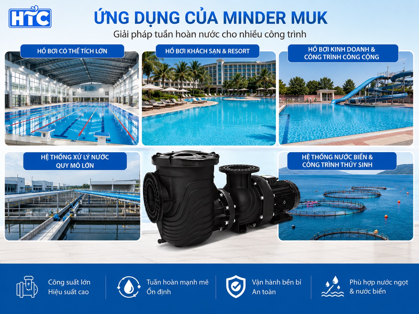 Máy bơm Minder MUK phù hợp các công trình cần nhu cầu tuần hoàn nước cao.