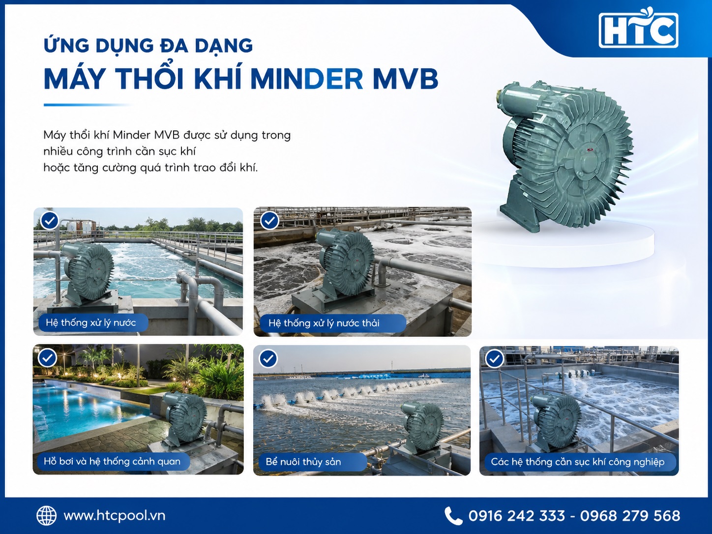 Máy thổi khí Minder MVB được sử dụng trong nhiều công trình cần trao đổi khí.