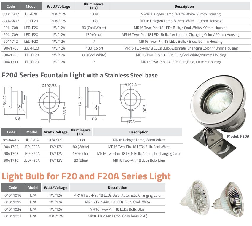 Đèn hồ bơi Emaux F20 series