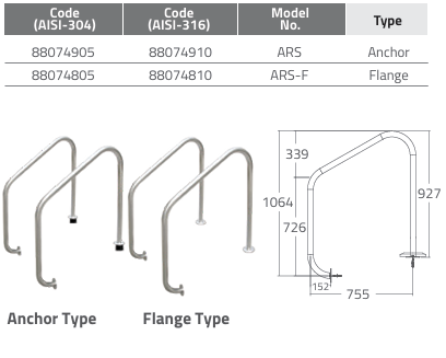 Tay vịn hồ bơi Emaux ARS Series