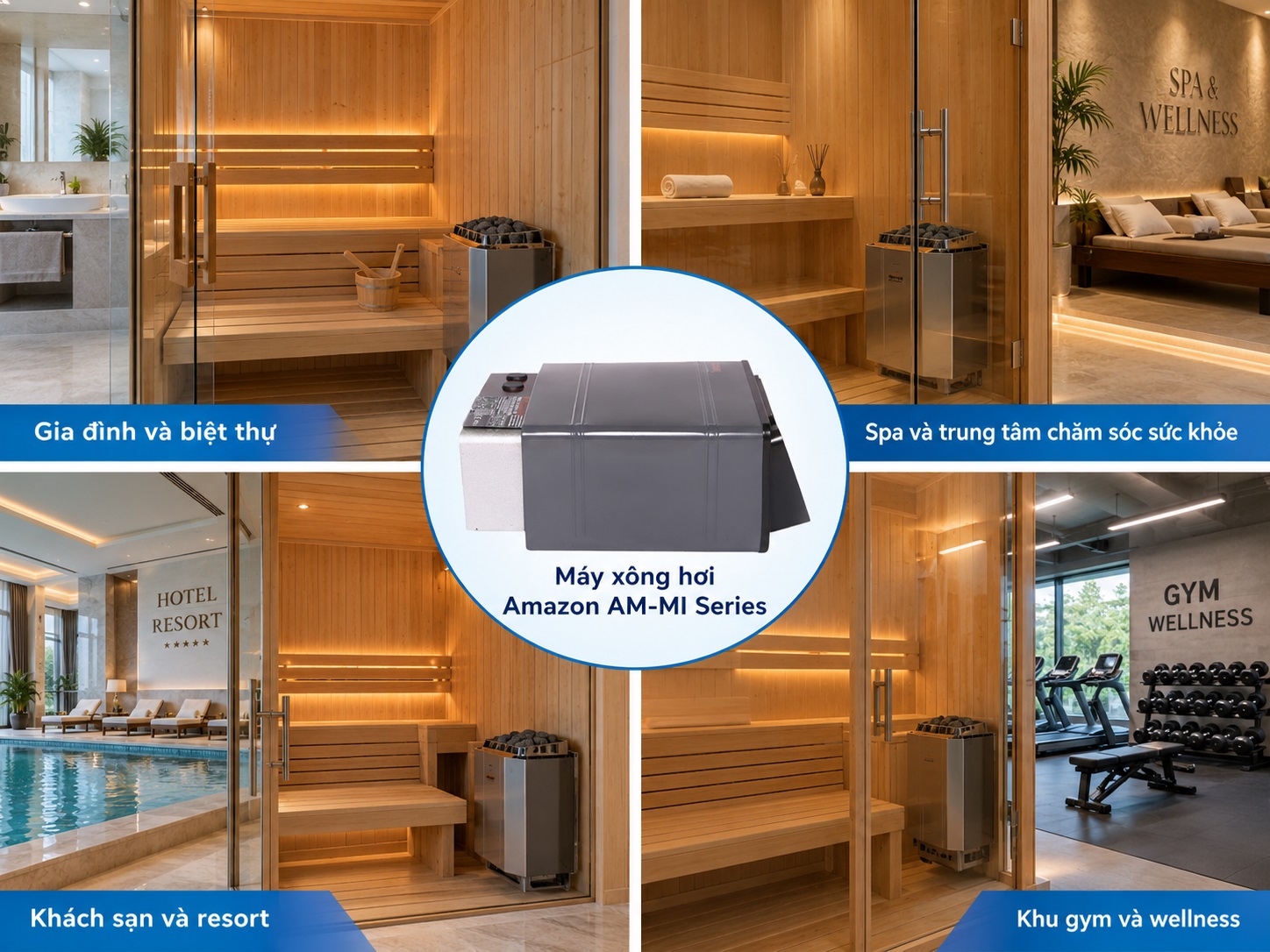 Máy xông hơi Amazon AM-MI Series được sử dụng trong nhiều công trình sauna.