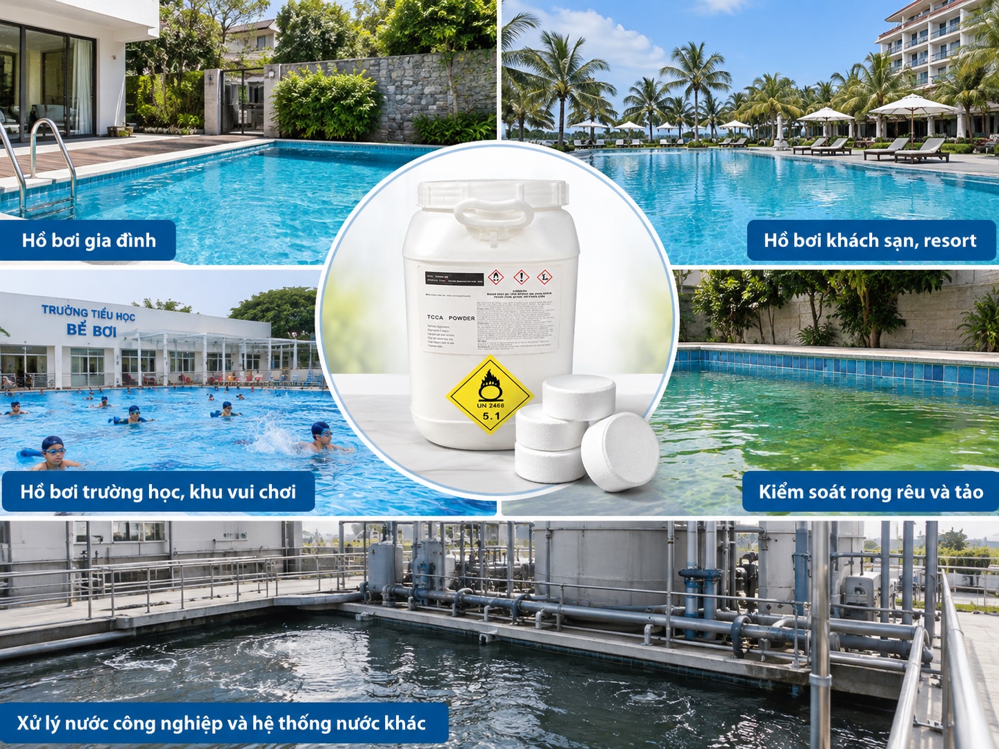 Hóa chất chlorin viên nén TCCA được dùng nhiều trong các hệ thống lọc nước.
